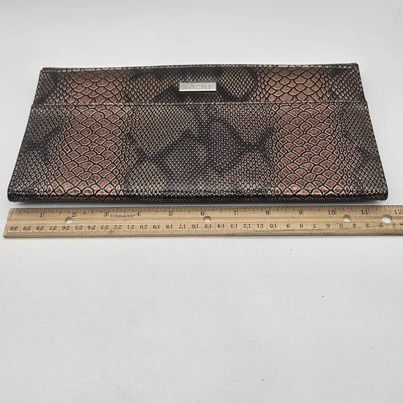 Miche Purse Shell Clutch Snake Print Faux Leather Bronze Brown Magnetic Closure - Picture 7 of 10